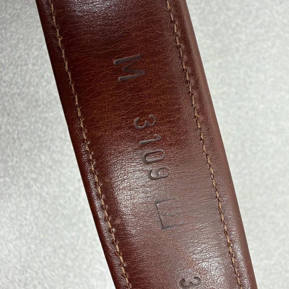 Mezlan Belt Mens 38 Brown Ribbed Leather Silver Tone Hardware Dress Classic 3109